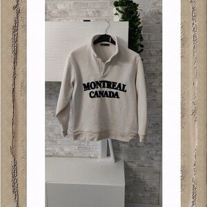 Zara Cream Zip-Up Sweater with Montreal Canada Design